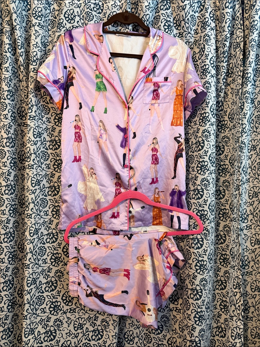 Kid’s Taylor Swift Lavender Satin Pajama Set with Fashion Print